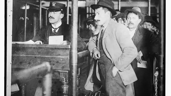 Archive photograph: immigrants at Ellis Island